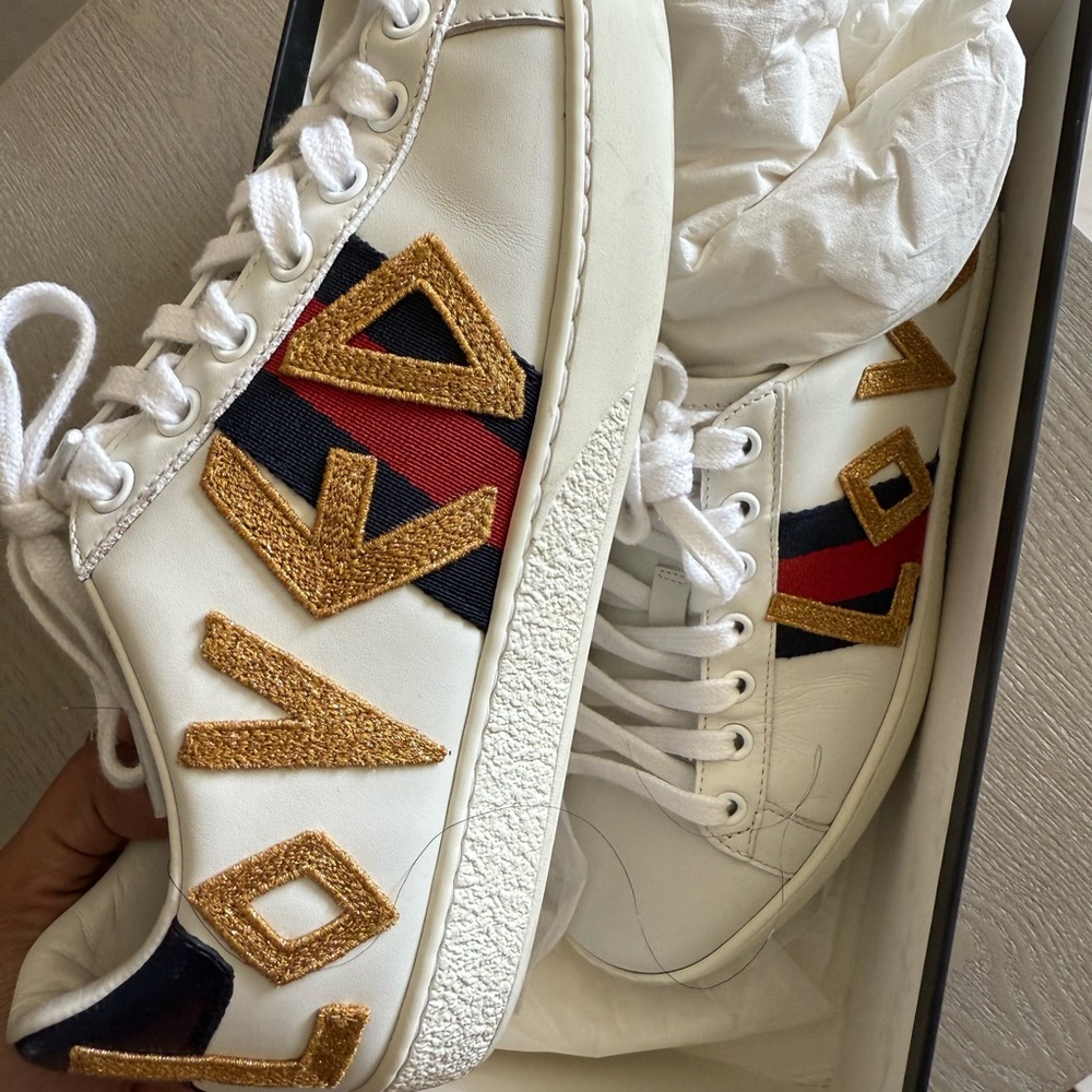 Women's White Sneakers with Gold Lettering